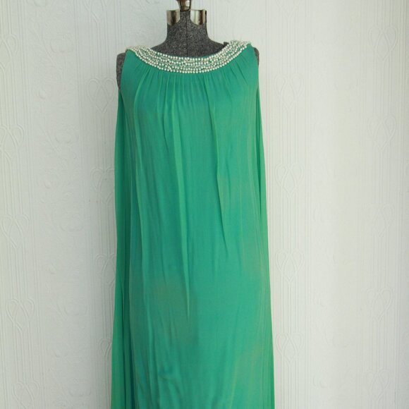 60's silk chiffon dress with pearls - Picture 2 of 7